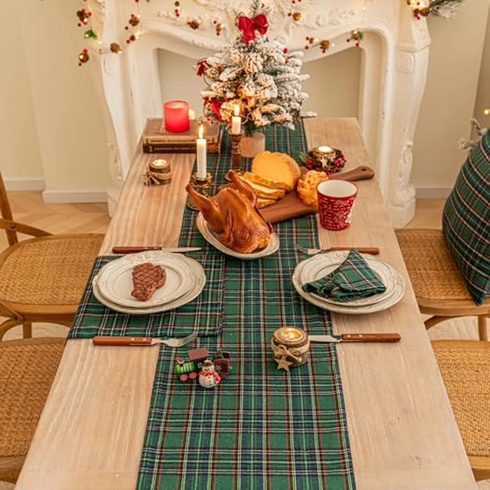 Green Blue Plaid Christmas Table Runner, Winter Holiday Table Runners 90 inches Long, Xmas Decorations Indoor Outdoor Farmhouse Home Kitchen Dining Party Decor by AQOTHES - Image 5