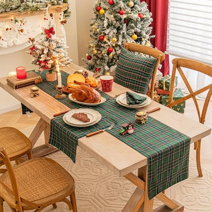 Green Blue Plaid Christmas Table Runner, Winter Holiday Table Runners 90 inches Long, Xmas Decorations Indoor Outdoor Farmhouse Home Kitchen Dining Party Decor by AQOTHES - Image 6