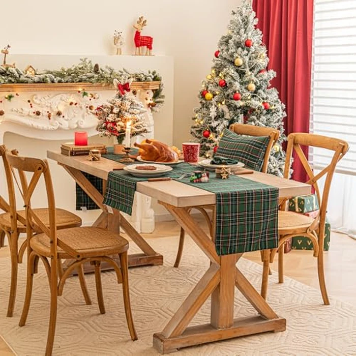 Green Blue Plaid Christmas Table Runner, Winter Holiday Table Runners 90 inches Long, Xmas Decorations Indoor Outdoor Farmhouse Home Kitchen Dining Party Decor by AQOTHES - Image 7