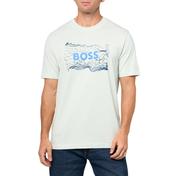 BOSS, Big Logo Chain Cotton T-Shirt, Open Air Blue, L by BOSS - Used - Like New condition - US$34.08