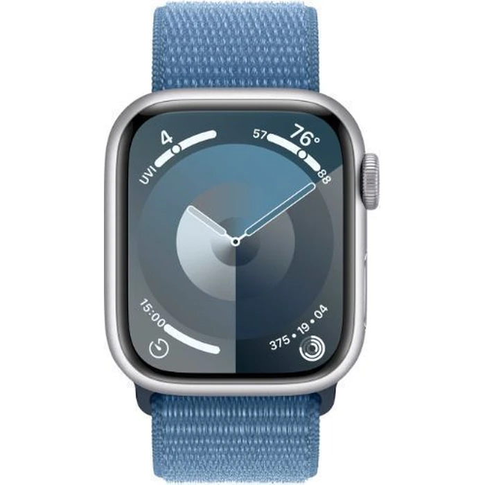 Apple Watch Series 9 (Cellular + GPS) - 64GB - 45mm - Silver Aluminum Case with Winter Blue Textile Sport Loop - One Size by Apple - Image 1