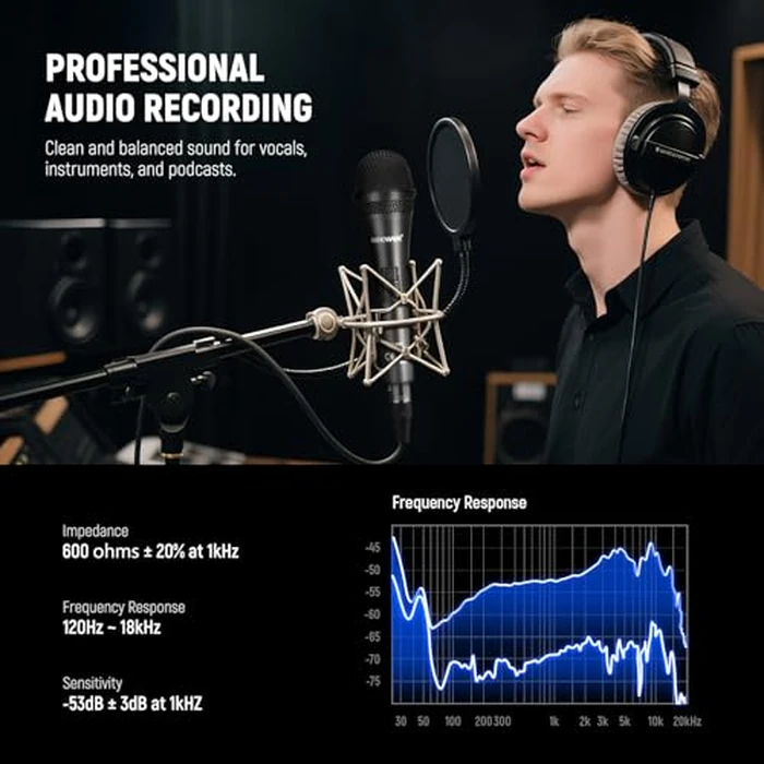 NEEWER NW-040 Cardioid Dynamic Microphone with XLR Cable, Rigid Metal Housing, Unidirectional Pickup Mic for Musical Instruments Voice Public Speech Podcast Singing PC Gaming Streaming Studio, Black by NEEWER - Image 4