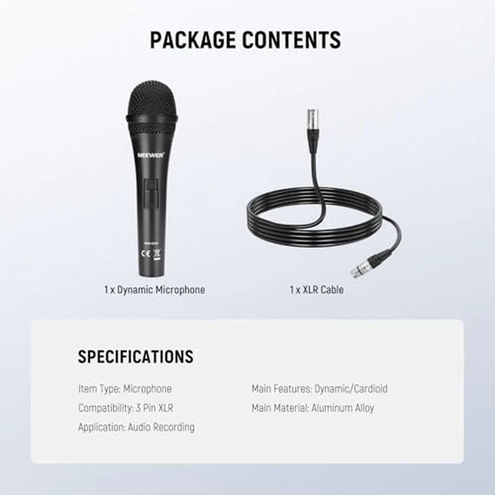 NEEWER NW-040 Cardioid Dynamic Microphone with XLR Cable, Rigid Metal Housing, Unidirectional Pickup Mic for Musical Instruments Voice Public Speech Podcast Singing PC Gaming Streaming Studio, Black by NEEWER - Image 8
