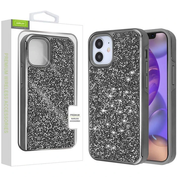 MyBat Airium Encrusted Rhinestones Hybrid Phone Case for iPhone 12 Mini - Electroplated Gun Metal - Brand New by MyBat - Refurbished - Brand New condition