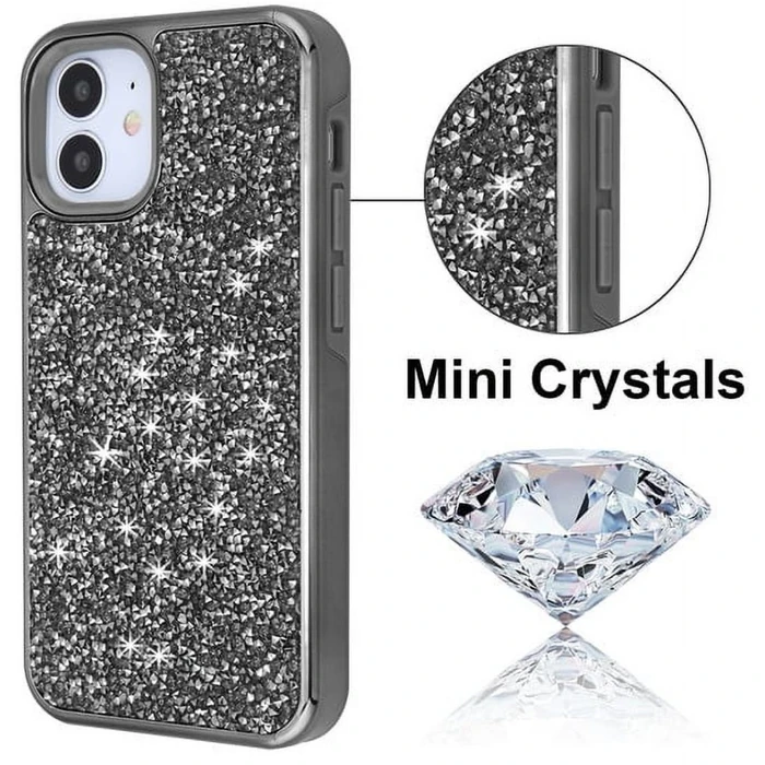 MyBat Airium Encrusted Rhinestones Hybrid Phone Case for iPhone 12 Mini - Electroplated Gun Metal - Brand New by MyBat - Image 4