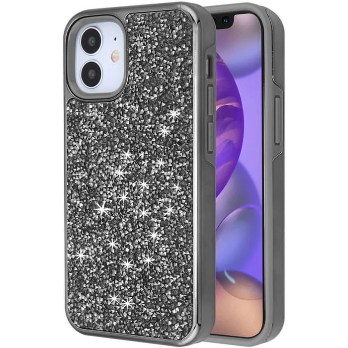 MyBat Airium Encrusted Rhinestones Hybrid Phone Case for iPhone 12 Mini - Electroplated Gun Metal - Brand New by MyBat - Image 2