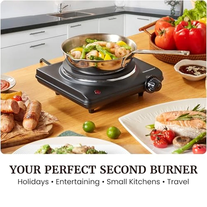 Elite Gourmet Countertop Electric Burner, 1000W Cast Iron Hot Plate, 7 Heat Settings, Portable Cooktop for RV, Dorm, Office & Small Kitchens, Road-Ready & Compact by Elite Gourmet - Image 2