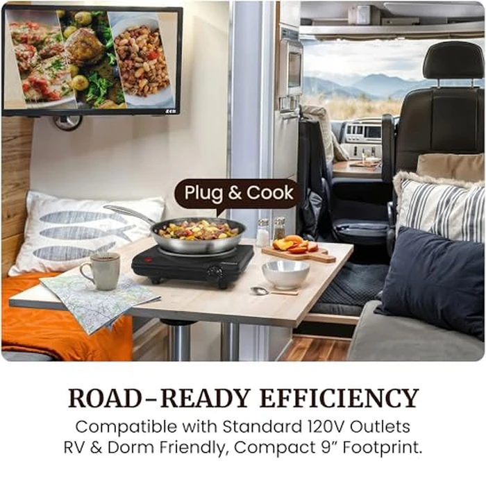 Elite Gourmet Countertop Electric Burner, 1000W Cast Iron Hot Plate, 7 Heat Settings, Portable Cooktop for RV, Dorm, Office & Small Kitchens, Road-Ready & Compact by Elite Gourmet - Image 3