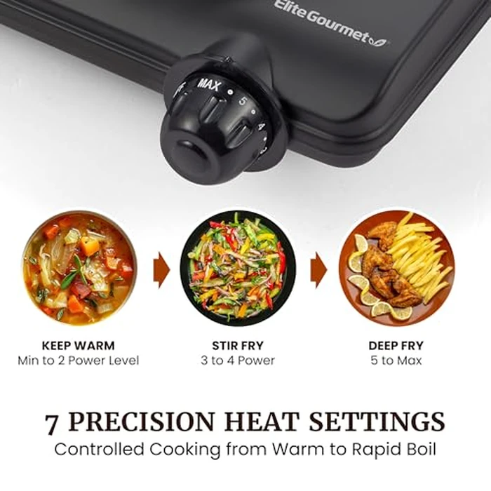 Elite Gourmet Countertop Electric Burner, 1000W Cast Iron Hot Plate, 7 Heat Settings, Portable Cooktop for RV, Dorm, Office & Small Kitchens, Road-Ready & Compact by Elite Gourmet - Image 4