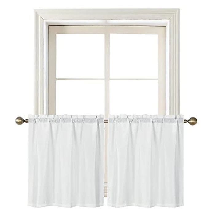 Home Queen White Waffle Bathroom Window Curtains, Water Repellent Rod Pocket Kitchen Drapes for Small Window, 2 Panels, 24 W X 36 L Inch Each by Home Queen - Used - Very Good condition - CA$17.81