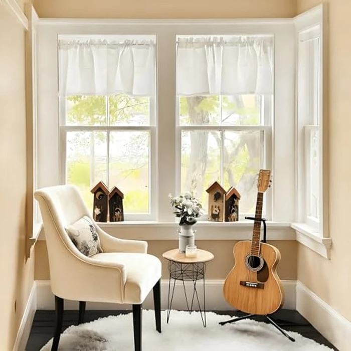 Home Queen White Waffle Bathroom Window Curtains, Water Repellent Rod Pocket Kitchen Drapes for Small Window, 2 Panels, 24 W X 36 L Inch Each by Home Queen - Image 9
