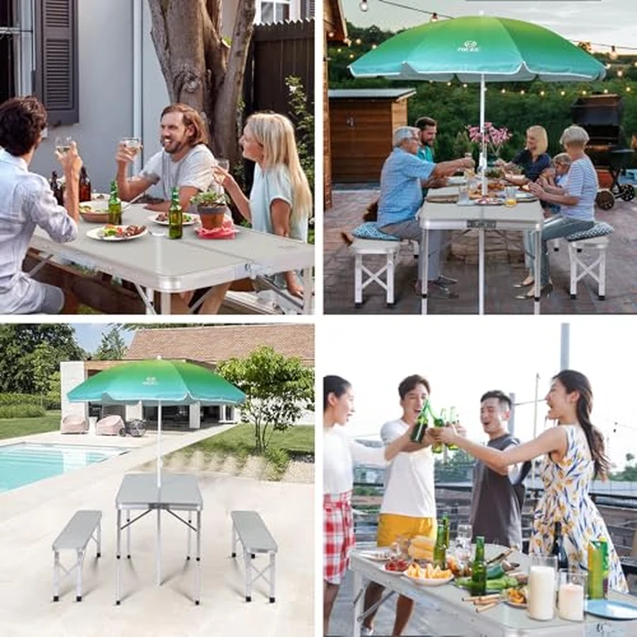 Nice C Camping Table, Folding Picnic Table, Folding Picnic Table Adult, Portable Picnic Table with Umbrella, 2 Benches and Umbrella, Mesh net for Backyard, Party, Outdoor, Patio, Lawn by NICE C - Image 4