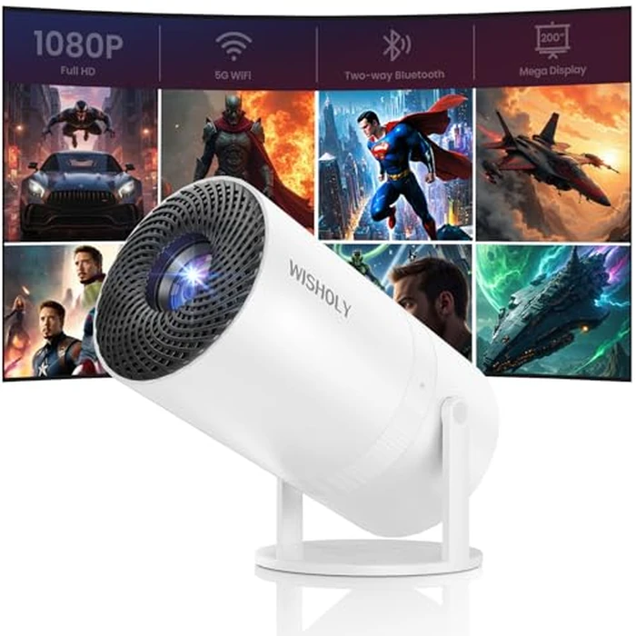 WISHOLY Mini Projector with WiFi and Bluetooth, Portable Movie Projector with 180 degrees Rotatable, 1080P HD Supported, Auto Vertical Keystone, Compatible with Smartphone, TV Stick, Laptop, HDMI, USB by WISHOLY - Used - Very Good condition - US$37.61