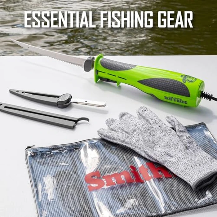 Smith’s Mr. Crappie Slab-O-Matic Electric Fillet Knife - Removable 8” & 4.5” Serrated Stainless Steel Blades w/ Sheaths - Fillet Glove & Mesh Storage Bag - Fishing, Outdoor, Hunting Electric Knife by Smith's - Image 2
