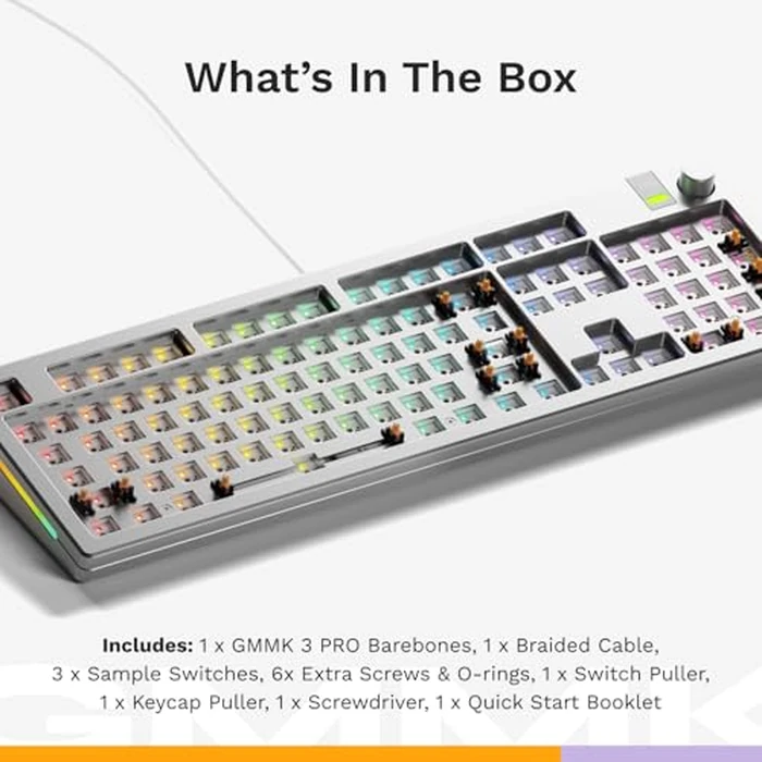 Glorious Gaming - GMMK 3 PRO Barebones Custom Keyboard Kit w/Knob, Custom Modular Aluminum Body & Gasket System, Hotswappable 100% Keyboard, Sound Dampening Foam, Aluminum Switch Plate ANSI (Silver) by GLORIOUS - Image 6