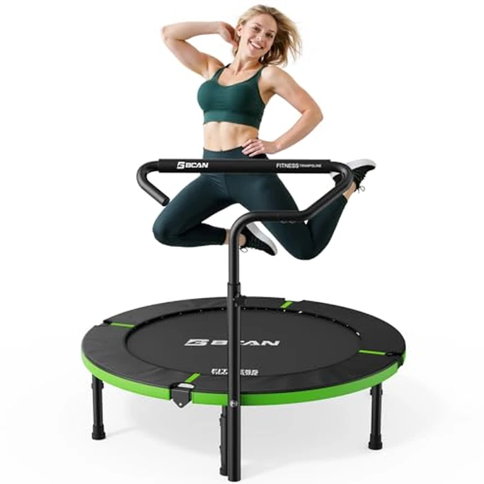 BCAN 40"/38" Foldable Mini Trampoline, Rebounder Trampoline for Adults, U/T Adjustable Foam Handle, Exercise Rebounder for Adults Indoor/Garden Workout, Max Load 330lbs/440lbs-40IN-T-Handle-Green by BCAN - Used - Very Good condition - US$121.05