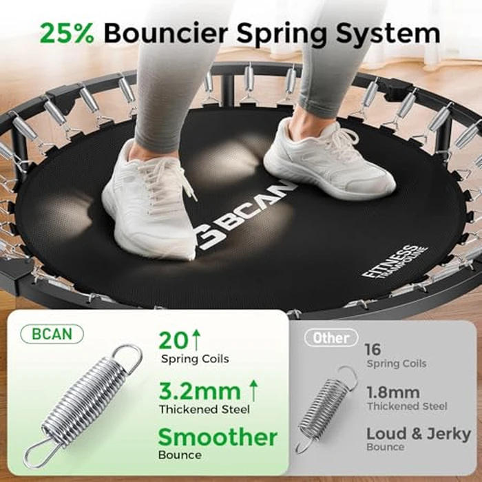 BCAN 40"/38" Foldable Mini Trampoline, Rebounder Trampoline for Adults, U/T Adjustable Foam Handle, Exercise Rebounder for Adults Indoor/Garden Workout, Max Load 330lbs/440lbs-40IN-T-Handle-Green by BCAN - Image 3