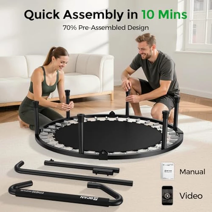 BCAN 40"/38" Foldable Mini Trampoline, Rebounder Trampoline for Adults, U/T Adjustable Foam Handle, Exercise Rebounder for Adults Indoor/Garden Workout, Max Load 330lbs/440lbs-40IN-T-Handle-Green by BCAN - Image 6