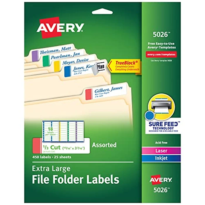 Permanent Extra Large File Folder Labels, 450/PK by Avery - Used - Like New condition - CA$9.47