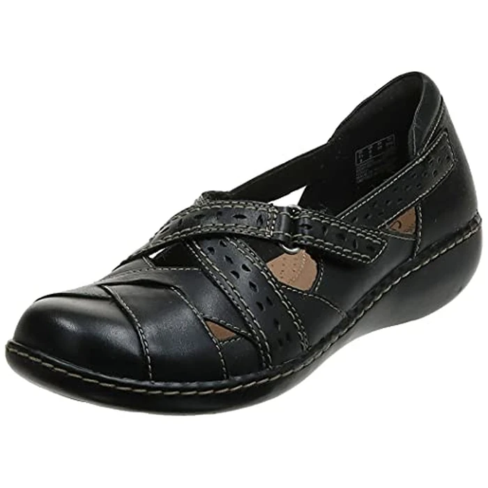 Clarks Womens Ashland Spin Q Flats, Black, 7 Wide US by Clarks - Image 1