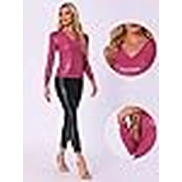 Allegra K Sparkly Sequin Top for Women's V Neck Party Metallic Blouse X-Small Hot Pink by Allegra K - Image 6