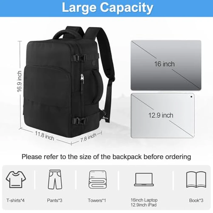 Sinaliy Travel Backpack for Men Women, Personal Item Travel Bag with Multi-Pockets, Airline Approved Carry on Backpack Fits 16inch Laptop, Waterproof Casual Backpack for College,Travel, Work by Sinaliy - Image 6
