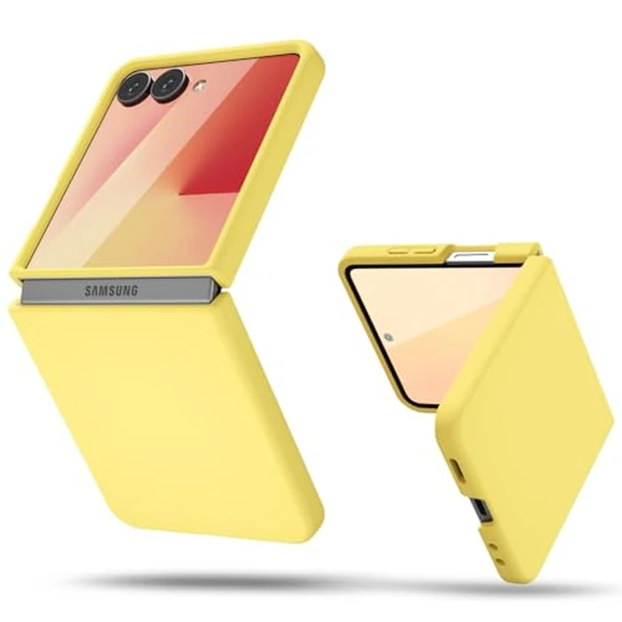 oakxco for Samsung Galaxy Z Flip 7 Phone Case Liquid Silicone, Cute Thin Slim Grip Soft Rubber Gel for Women Men, Smooth Matte TPU Plain Solid Color Girly Simple Case with Camera Cover, Yellow by oakxco - Image 1