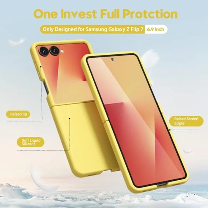oakxco for Samsung Galaxy Z Flip 7 Phone Case Liquid Silicone, Cute Thin Slim Grip Soft Rubber Gel for Women Men, Smooth Matte TPU Plain Solid Color Girly Simple Case with Camera Cover, Yellow by oakxco - Image 4