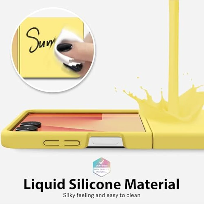 oakxco for Samsung Galaxy Z Flip 7 Phone Case Liquid Silicone, Cute Thin Slim Grip Soft Rubber Gel for Women Men, Smooth Matte TPU Plain Solid Color Girly Simple Case with Camera Cover, Yellow by oakxco - Image 5