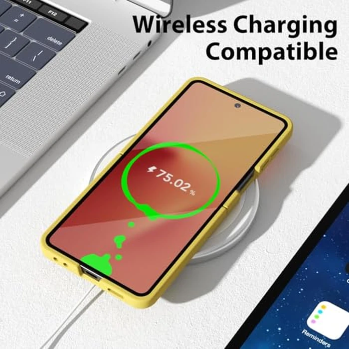 oakxco for Samsung Galaxy Z Flip 7 Phone Case Liquid Silicone, Cute Thin Slim Grip Soft Rubber Gel for Women Men, Smooth Matte TPU Plain Solid Color Girly Simple Case with Camera Cover, Yellow by oakxco - Image 8