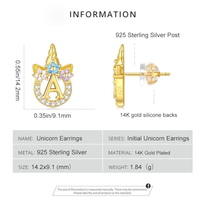 Seraphina Unicorn Sterling Silver Initial N Earrings for Girls Women - Hypoallergenic 14K Gold Plated Letter Unicorn Earrings for Little Girls Kids Unicorn Gifts by Seraphina - Image 4