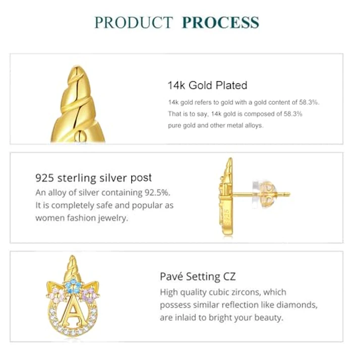 Seraphina Unicorn Sterling Silver Initial N Earrings for Girls Women - Hypoallergenic 14K Gold Plated Letter Unicorn Earrings for Little Girls Kids Unicorn Gifts by Seraphina - Image 5