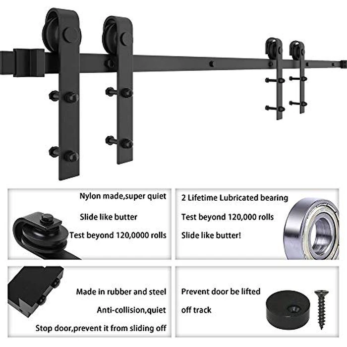 WINSOON 8FT Barn Door Hardware Kit: Double Sliding Door Hardware - Heavy Duty Black Barn Door Track Kit - Carbon Steel Sliding Barn Door Rail - J-Shape Easy to Install for 48" Closet Panel(No Door) by WINSOON - Image 5