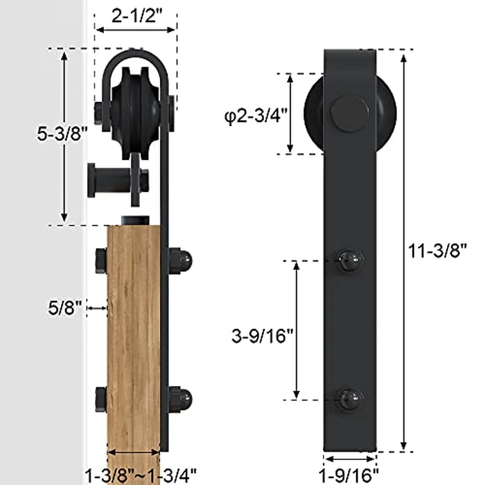 WINSOON 8FT Barn Door Hardware Kit: Double Sliding Door Hardware - Heavy Duty Black Barn Door Track Kit - Carbon Steel Sliding Barn Door Rail - J-Shape Easy to Install for 48" Closet Panel(No Door) by WINSOON - Image 8