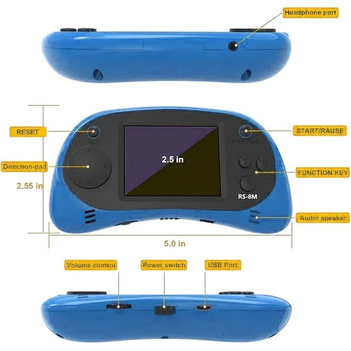 E-MODS GAMING Kids Handheld Games 16 Bit Retro Video Games Console with 220 HD Electronic Games - 2.5'' LCD Portable Travel Games Entertainment Gifts for Boys Girls Ages 4-12 (New Blue) by E-MODS GAMING - Image 2