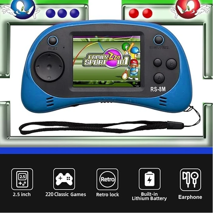 E-MODS GAMING Kids Handheld Games 16 Bit Retro Video Games Console with 220 HD Electronic Games - 2.5'' LCD Portable Travel Games Entertainment Gifts for Boys Girls Ages 4-12 (New Blue) by E-MODS GAMING - Image 3