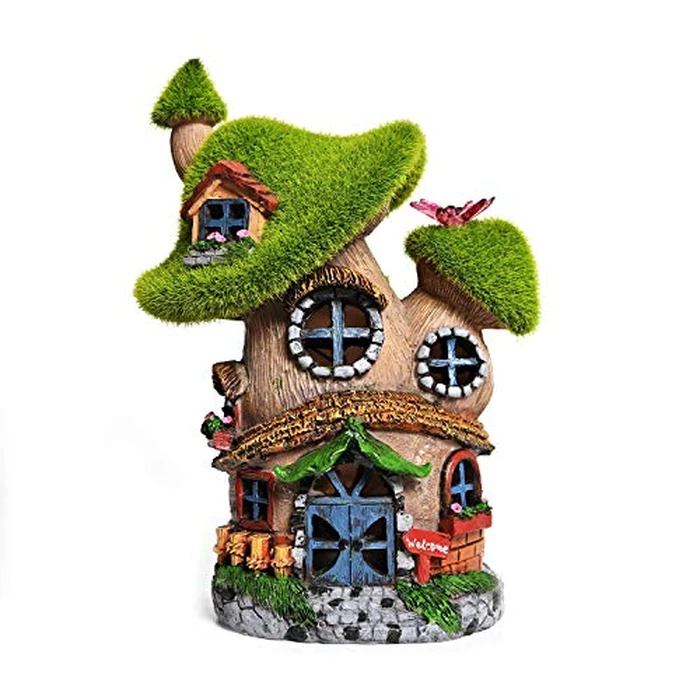 ASAWASA Flocked Mushroom Fairy Garden House with Solar Light,Funny Statue Sculptures for Garden Decor,Exquisite Garden Cottage Figurines for Patio Lawn Yard Gift Decoration by ASAWASA - Used - Good condition