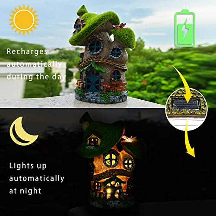 ASAWASA Flocked Mushroom Fairy Garden House with Solar Light,Funny Statue Sculptures for Garden Decor,Exquisite Garden Cottage Figurines for Patio Lawn Yard Gift Decoration by ASAWASA - Image 3