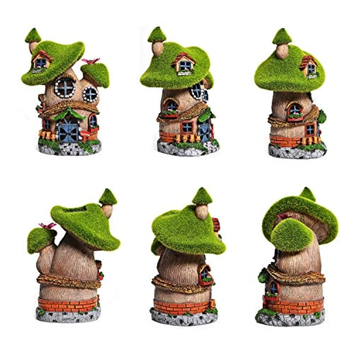 ASAWASA Flocked Mushroom Fairy Garden House with Solar Light,Funny Statue Sculptures for Garden Decor,Exquisite Garden Cottage Figurines for Patio Lawn Yard Gift Decoration by ASAWASA - Image 5