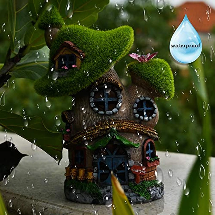 ASAWASA Flocked Mushroom Fairy Garden House with Solar Light,Funny Statue Sculptures for Garden Decor,Exquisite Garden Cottage Figurines for Patio Lawn Yard Gift Decoration by ASAWASA - Image 6