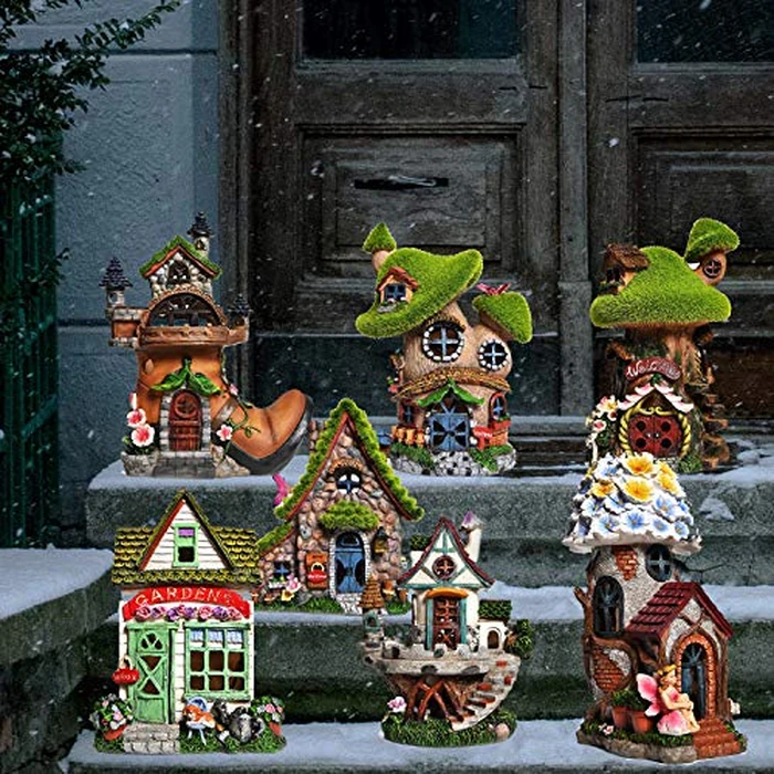 ASAWASA Flocked Mushroom Fairy Garden House with Solar Light,Funny Statue Sculptures for Garden Decor,Exquisite Garden Cottage Figurines for Patio Lawn Yard Gift Decoration by ASAWASA - Image 7