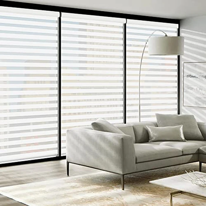 LUCKUP Cordless Zebra Blinds Roller Shades for Window-Dual Layer Sheer Blinds Light Control with Valance Day Night Privacy Light Filtering Fabric, 26" W x 64" H (W66xH162cm), White by LUCKUP - Image 2