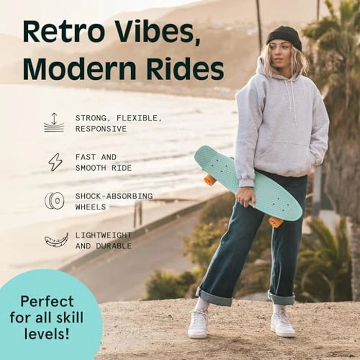Retrospec Quip Mini Cruiser Skateboard 22.5" Classic Retro Plastic Cruiser Complete Skateboard with ABEC 7 Bearings and PU Wheels Compact Board w/Grippy, Molded Waffle Deck by Retrospec - Image 3