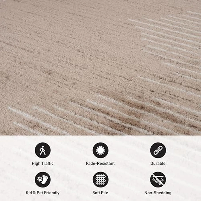 Rugshop Bohemian Stripe Stain Resistant High Traffic Living Room Kitchen Bedroom Dining Home Office Area Rug 5' x 7' Beige by Rugshop - Image 3