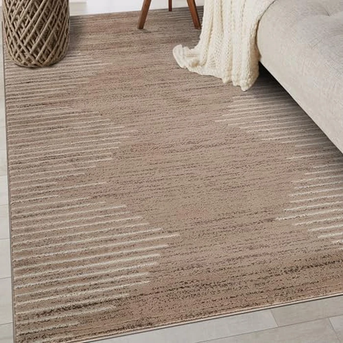 Rugshop Bohemian Stripe Stain Resistant High Traffic Living Room Kitchen Bedroom Dining Home Office Area Rug 5' x 7' Beige by Rugshop - Image 6