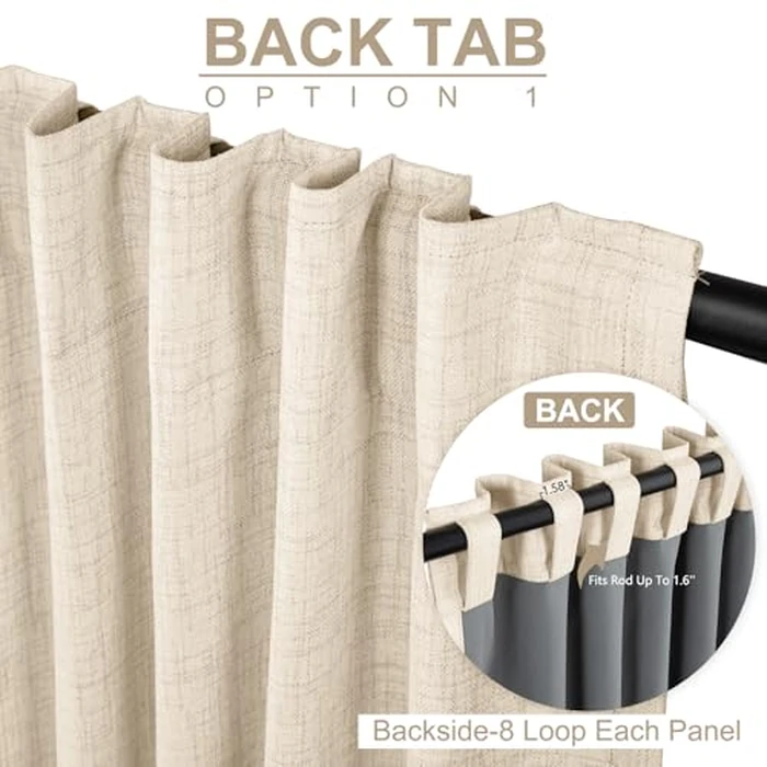 100% Blackout Shield Linen Blackout Curtains for Bedroom 90 Inches Long, Back Tab/Rod Pocket Living Room Drapes, Thermal Insulated Blackout Curtains 2 Panels Set, 50" W x 90" L,Cream by 100% Blackout Shield - Image 2