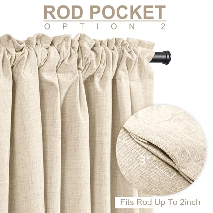 100% Blackout Shield Linen Blackout Curtains for Bedroom 90 Inches Long, Back Tab/Rod Pocket Living Room Drapes, Thermal Insulated Blackout Curtains 2 Panels Set, 50" W x 90" L,Cream by 100% Blackout Shield - Image 3