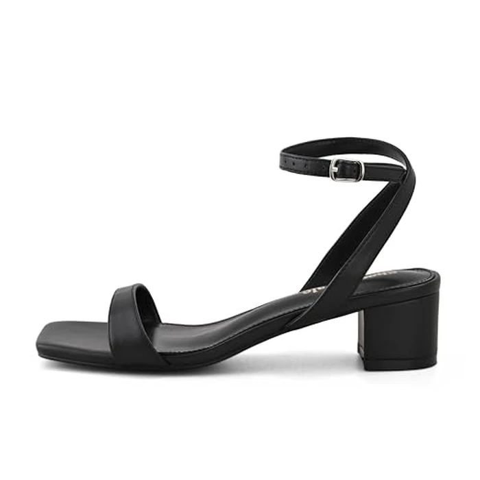 Shoe'N Tale Block Low Heels for Women Chunky Heeled Sandals Ankle Strap Adjustable Buckle Square Toe Comfortable Dressy Shoes(8,Black) by Shoe'N Tale - Image 2
