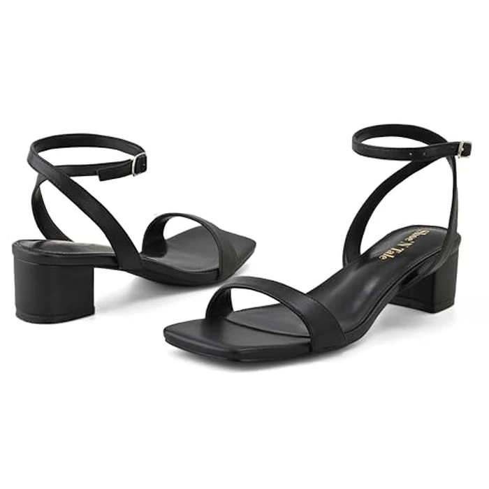 Shoe'N Tale Block Low Heels for Women Chunky Heeled Sandals Ankle Strap Adjustable Buckle Square Toe Comfortable Dressy Shoes(8,Black) by Shoe'N Tale - Image 3