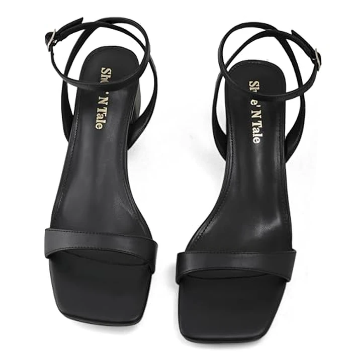 Shoe'N Tale Block Low Heels for Women Chunky Heeled Sandals Ankle Strap Adjustable Buckle Square Toe Comfortable Dressy Shoes(8,Black) by Shoe'N Tale - Image 4